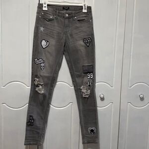 La Belle Roc Skinny Distressed Patched Jeans 5/6